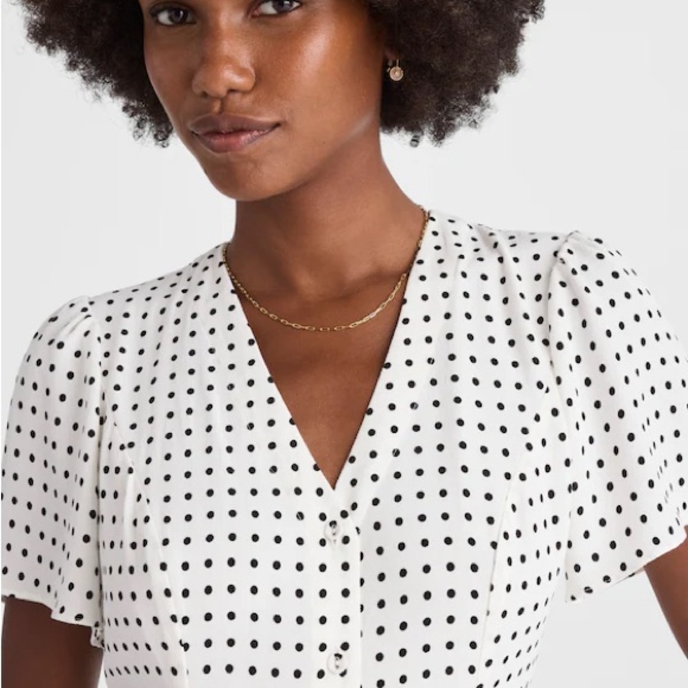 NWT Madewell Button-Front White Polka dot Mini Dress size 8 vneck shirt dress - Picture 3 of 10